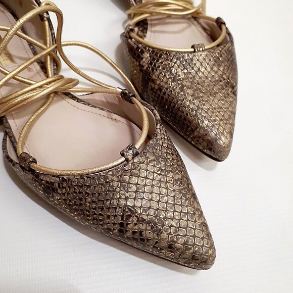 LOUISE ET CIE d'Orsay Ballerina Flats with Ankle Wrap in Metallic Snakeskin - Picture 4 of 11